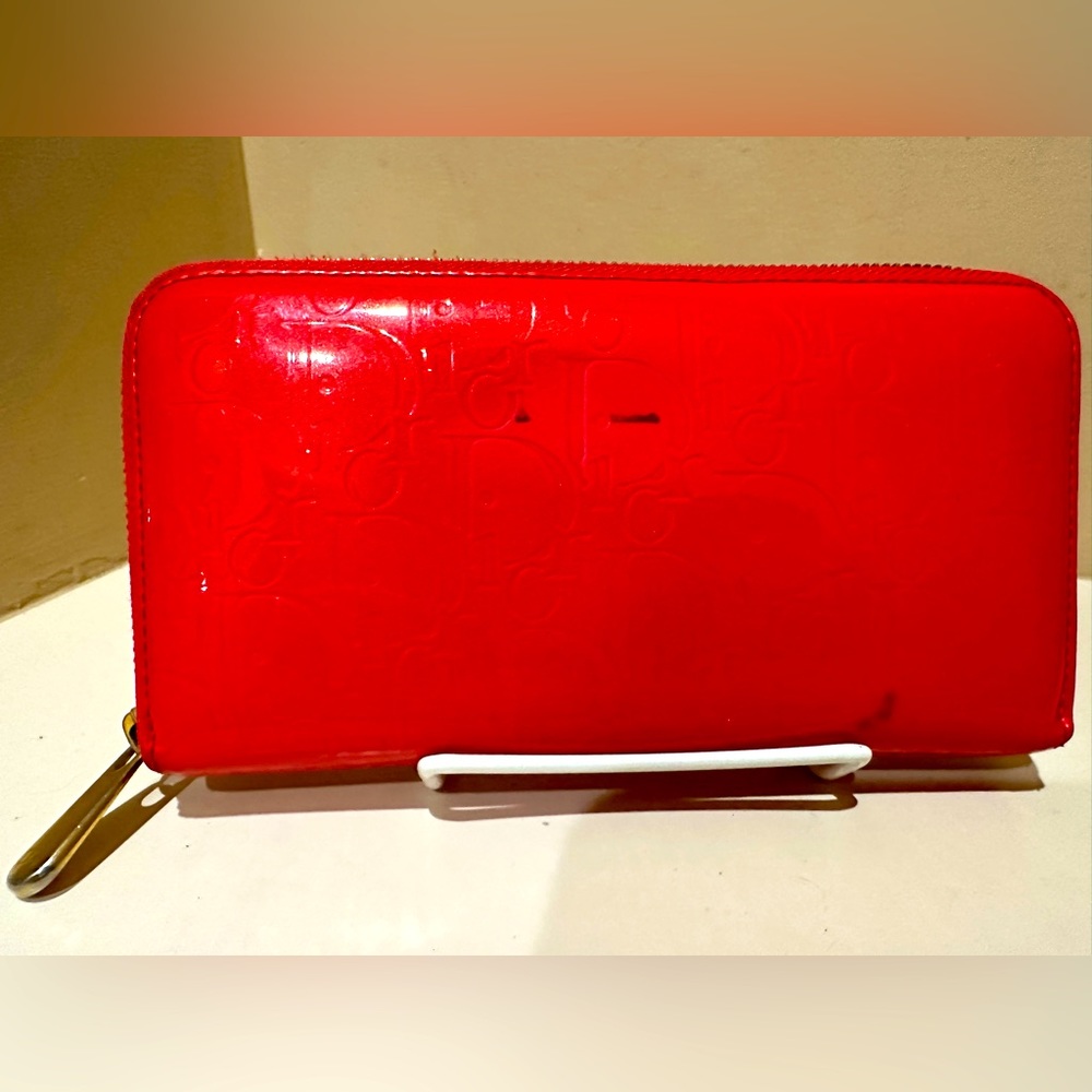Dior Trotter Patent Orange Long Zip Wallet